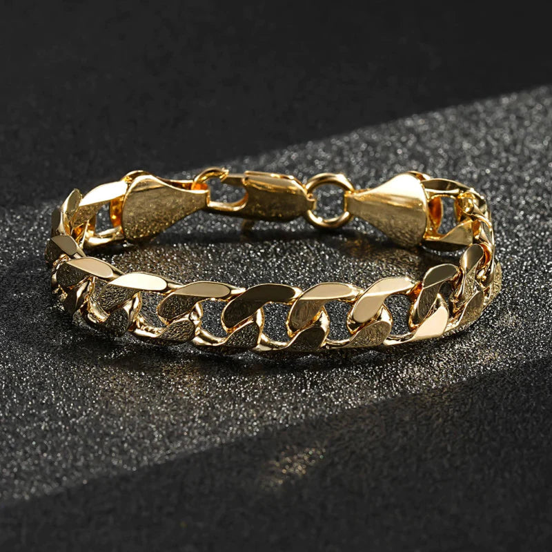 LUXURY GOLD 9MM CUBAN CURB CHAIN AND BRACELET SET