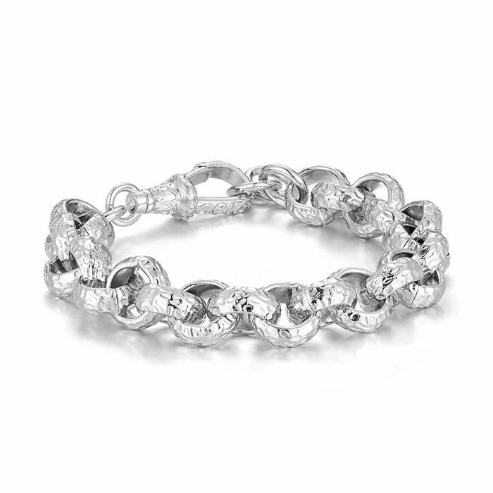 SILVER FILLED 12MM DIAMOND PATTERNED BELCHER BRACELET