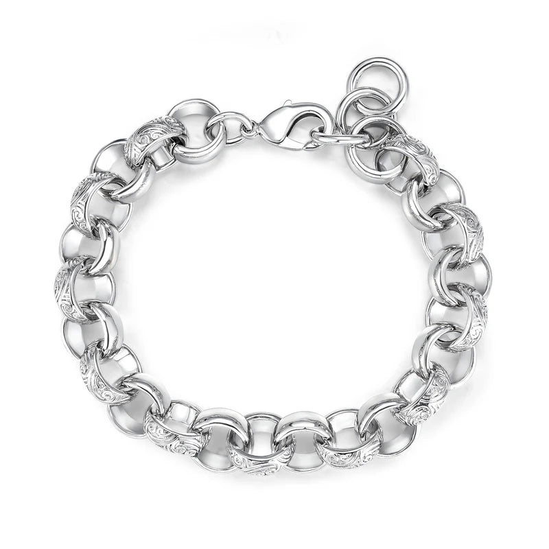 New 15mm Silver-Filled Ornate Belcher Bracelet