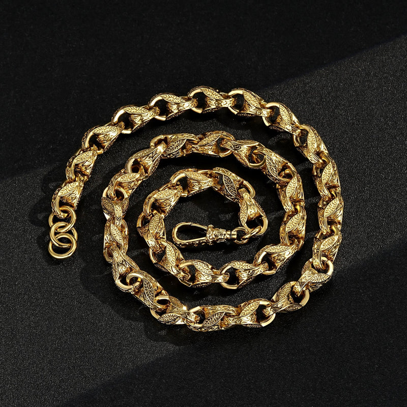 Gold 12mm 3D Tulip Chain with Albert Clasp