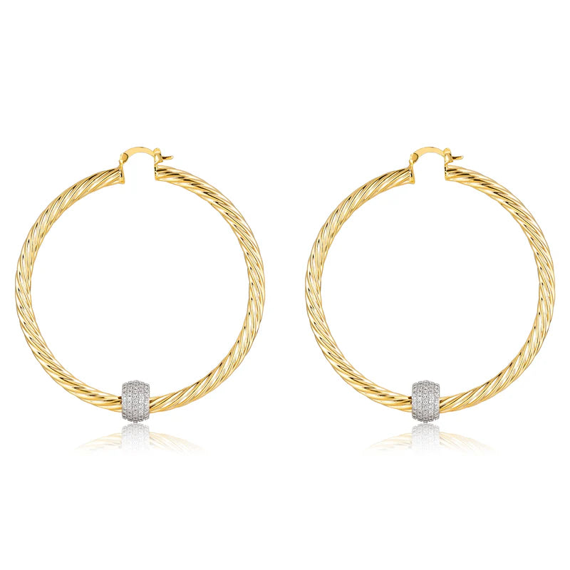 Premium 9ct Gold Filled 68mm Twist Hoop Earrings with Disco Ball