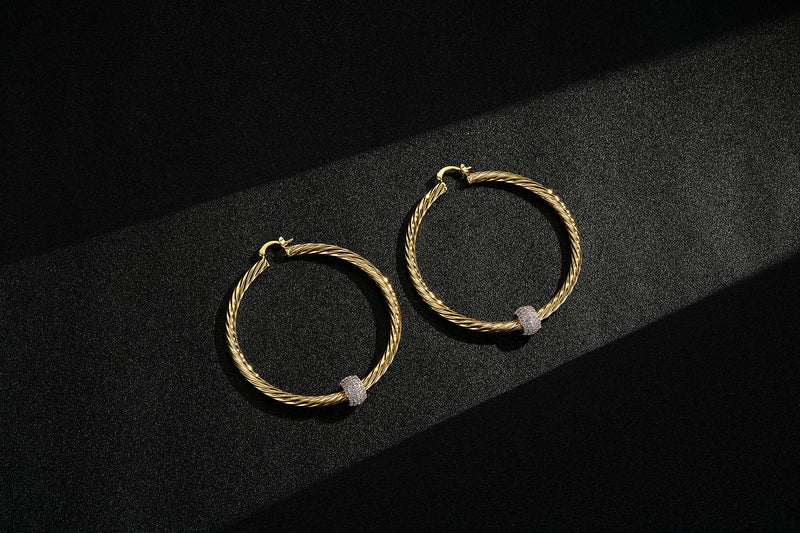 Premium 9ct Gold Filled 68mm Twist Hoop Earrings with Disco Ball