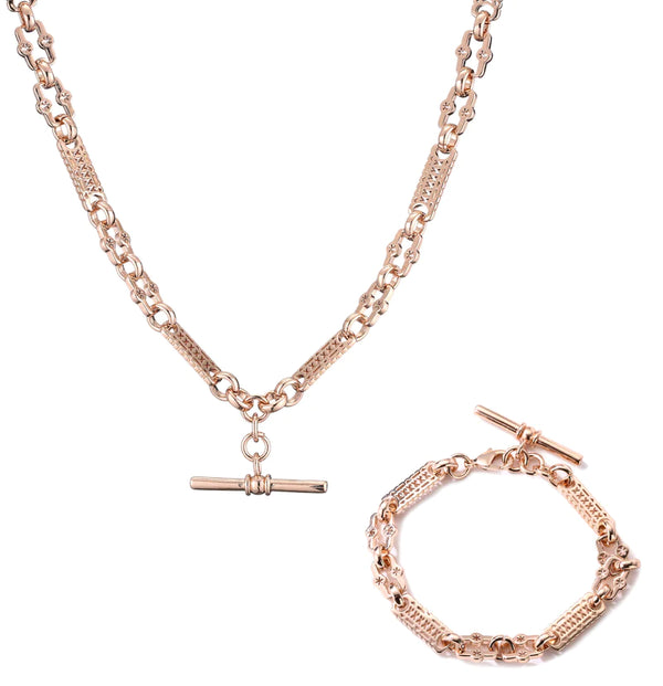 ROSE GOLD FILLED STARS & BARS CHAIN & BRACELET SET