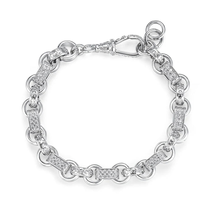 SILVER FILLED 10MM GYPSY LINK BELCHER BRACELET WITH STONES