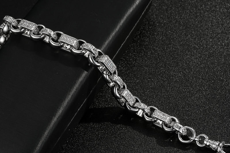 SILVER FILLED 10MM GYPSY LINK BELCHER BRACELET WITH STONES