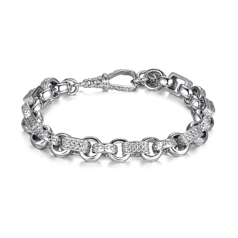 SILVER FILLED 10MM GYPSY LINK BELCHER BRACELET WITH STONES