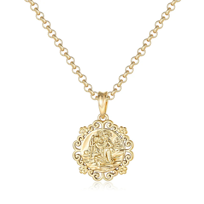 Waterproof Gold St Christopher Pendant with Flower Mount